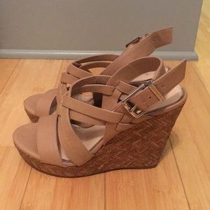 Strappy nude wedges